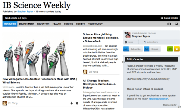 IB Science Weekly Magazine - do you want to be a news spotter?